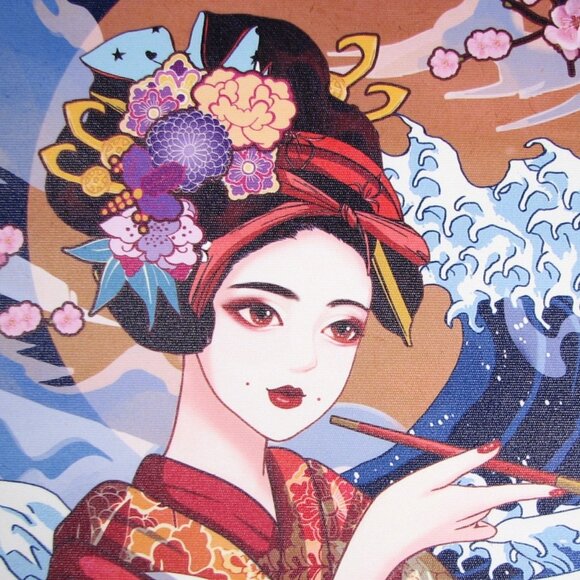 Japanese Art Prints Unframed Lot of 4 Colorful Heavy Canvas 12" X 16" Cryuwox - Picture 8 of 11